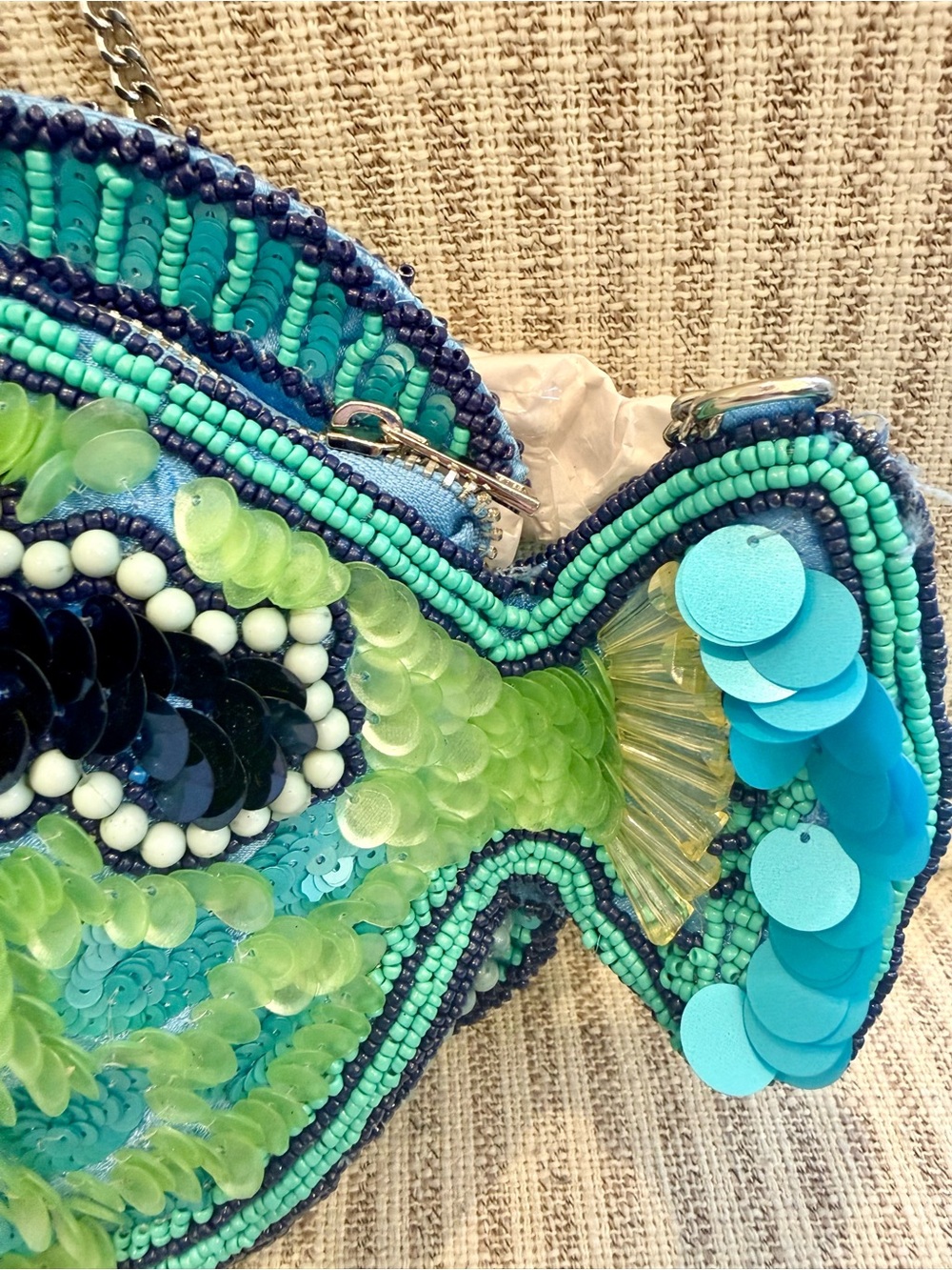 T.J.Maxx Teal, Lime & Navy Embellished Fish Crossbody Bag - Picture 5 of 6